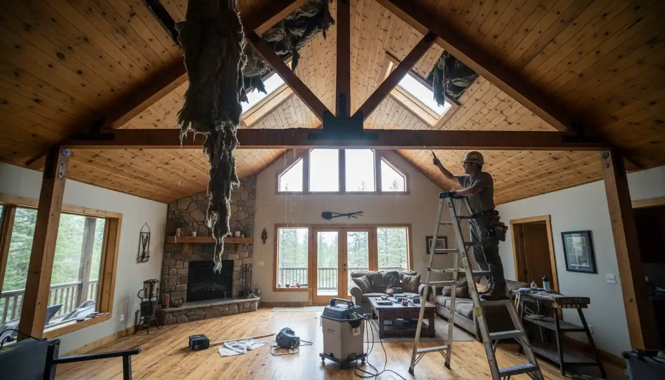 1️⃣ What Saturated Insulation Looks Like in Homes With Cathedral Ceilings